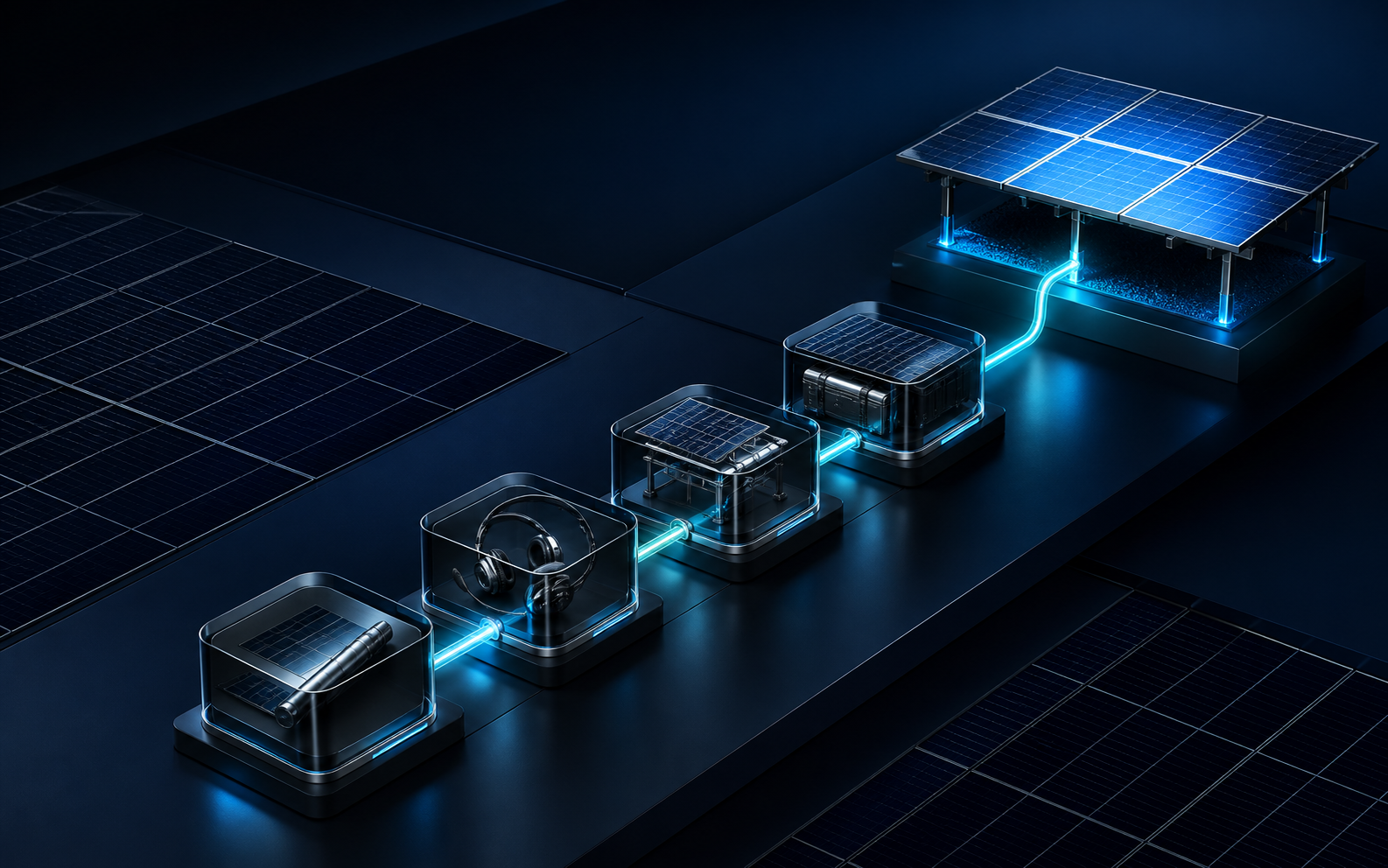 Módulos tecnológicos conectando uma operação solar automatizada